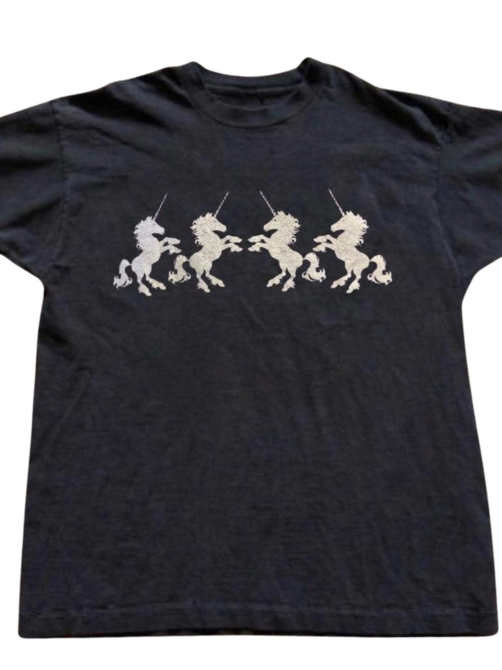 Gildan Black Short Sleeve Tee with White Unicorn Row, Gift For Her, For Him